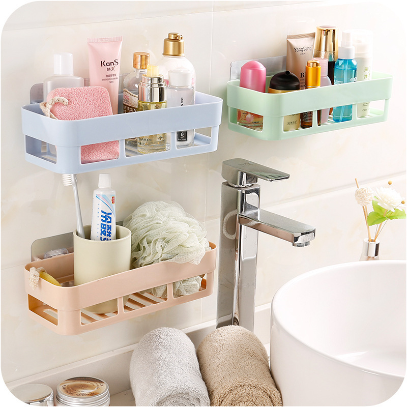 Nordic Plain Tracelss Paste Rectangular Storage Rack Wash Utensils Shelf Bathroom Toilet Shelf