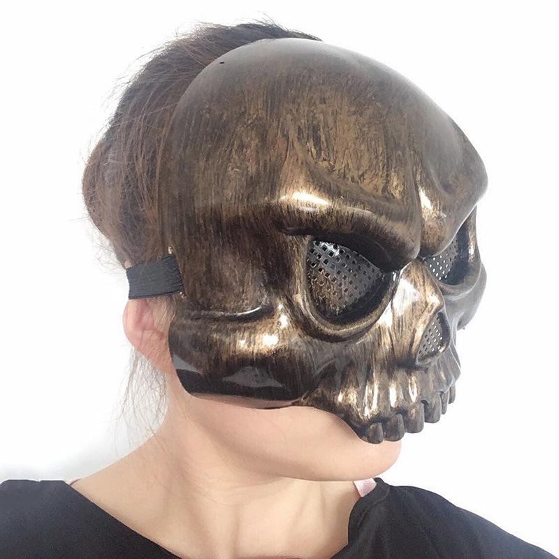 跨境现货 万圣节鬼节舞会装扮 金银色 吓人恐怖 塑料半脸骷髅面具