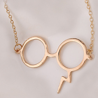 影视周边经典哈利波特眼镜项链镀银极客疤痕闪电项链 欧美新款