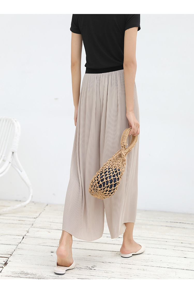 2018夏季新款韩版百褶裤子中腰松紧腰头休闲裤女阔腿长裤81kv3281