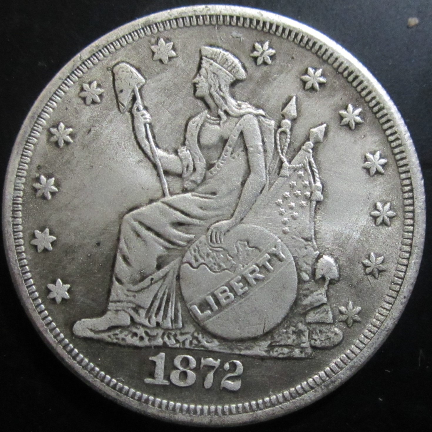 直径38mm仿美国1872年银元仿古铜芯镀银银元六星举旗