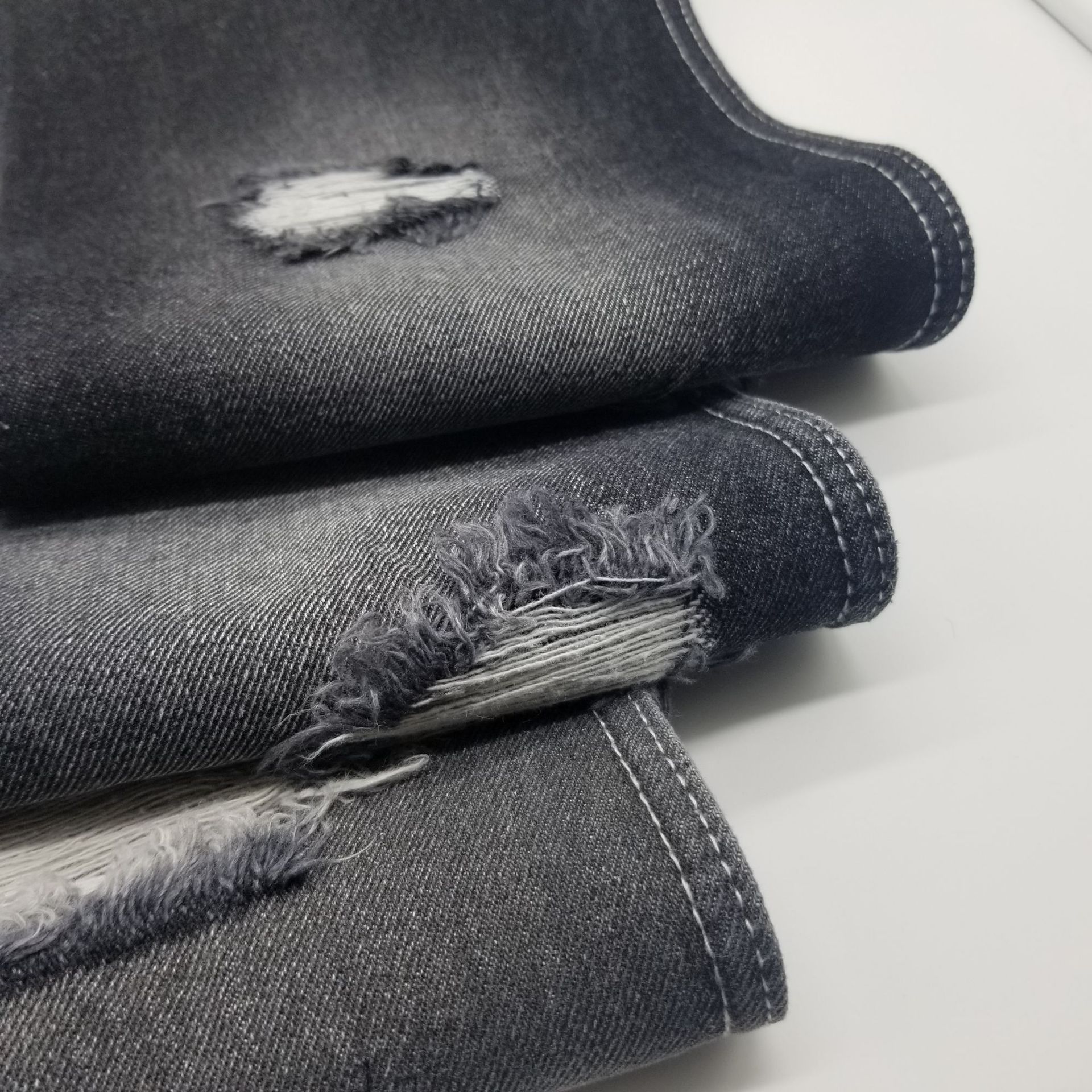 全棉无弹牛仔 秋冬外套牛仔面料 破洞割破牛仔