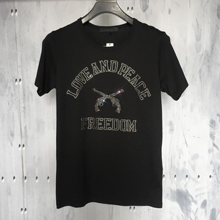 潮牌双枪短袖 t恤 铆钉 水钻 暗黑风格