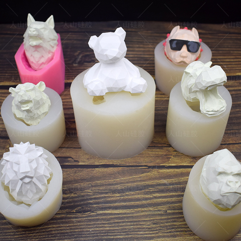 车载香薰帕丁顿几何熊石膏模具 狮子狼头金刚虎头斗牛犬硅胶模具