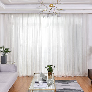 北欧风ins现代简约彩条窗纱纱帘透光客厅纯白色窗帘客厅飘窗