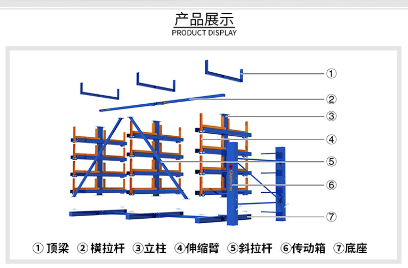 百用行-伸缩式悬臂货架重型抽屉式隔板货架钢材木料长条型置物架