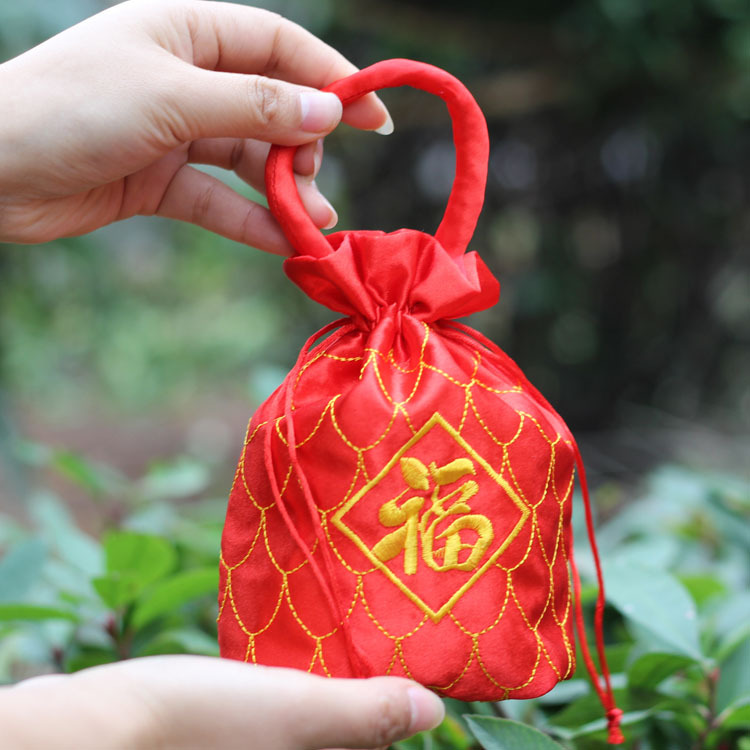 锦意创意婚礼刺绣喜糖袋子福袋婚庆喜糖盒手提中式宝宝满月喜蛋袋