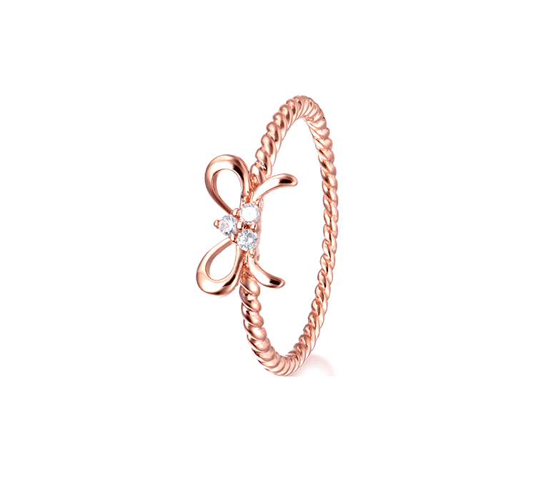 日韩小清新蝴蝶结9k钻石戒指14k玫瑰金尾戒18k黄白金女介子定制