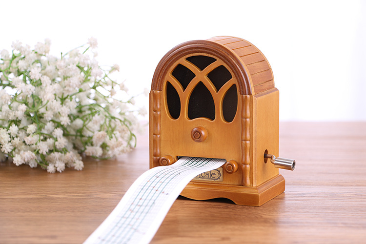 木质手摇纸带收音机音乐盒八音盒生日礼物情人节圣诞节工艺小礼品