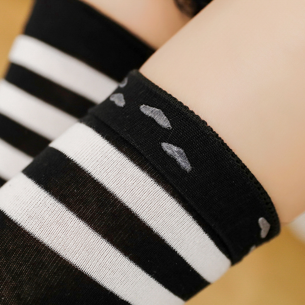 春夏新款硅胶防滑过膝袜女子纯棉高筒袜显瘦三杠长筒袜套3023