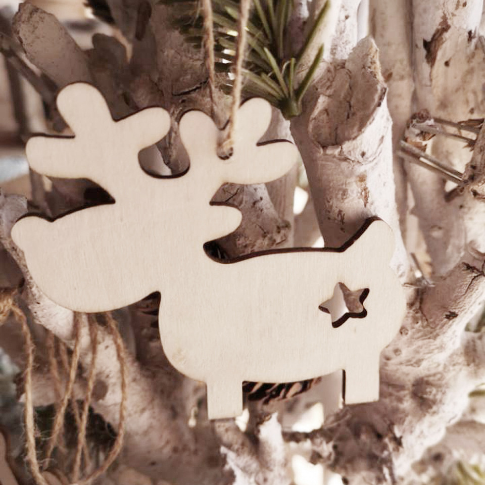 激光雕刻木片工艺品圣诞 鹿木片家居圣诞树装饰品精美小挂件