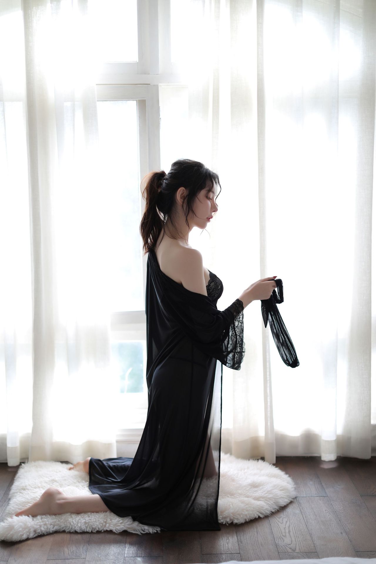 夜生活性感情趣内衣 性感透视诱惑长裙绑带露背蕾丝挂脖修身睡衣