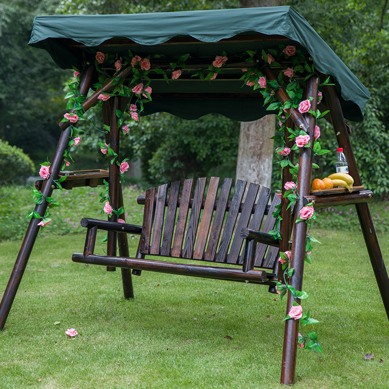 室外双人实木秋千田园阳台防腐木吊椅摇篮庭院户外碳化木摇椅田园