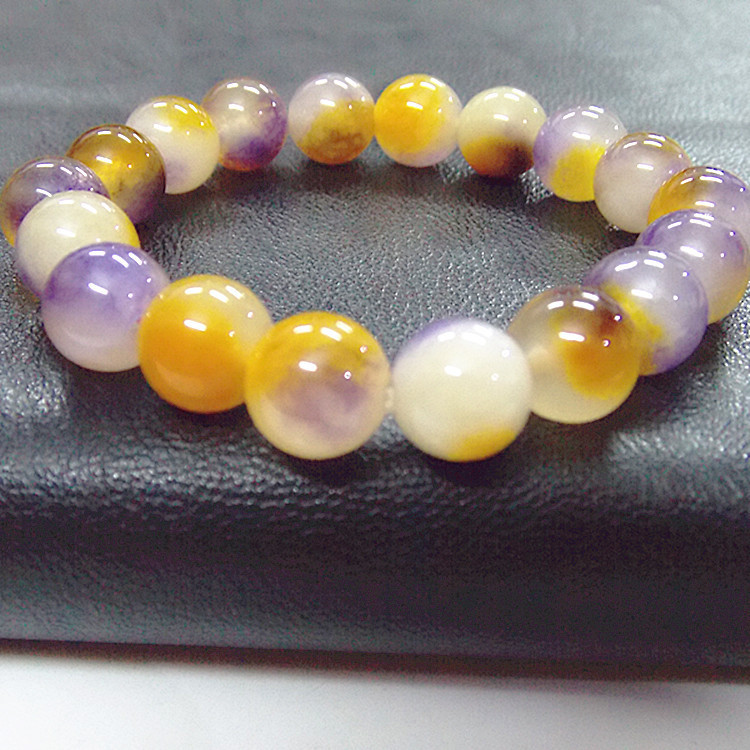 杂石圆珠手链云南七彩玉石圆珠玉髓手链 石英岩玉手串男女款通用