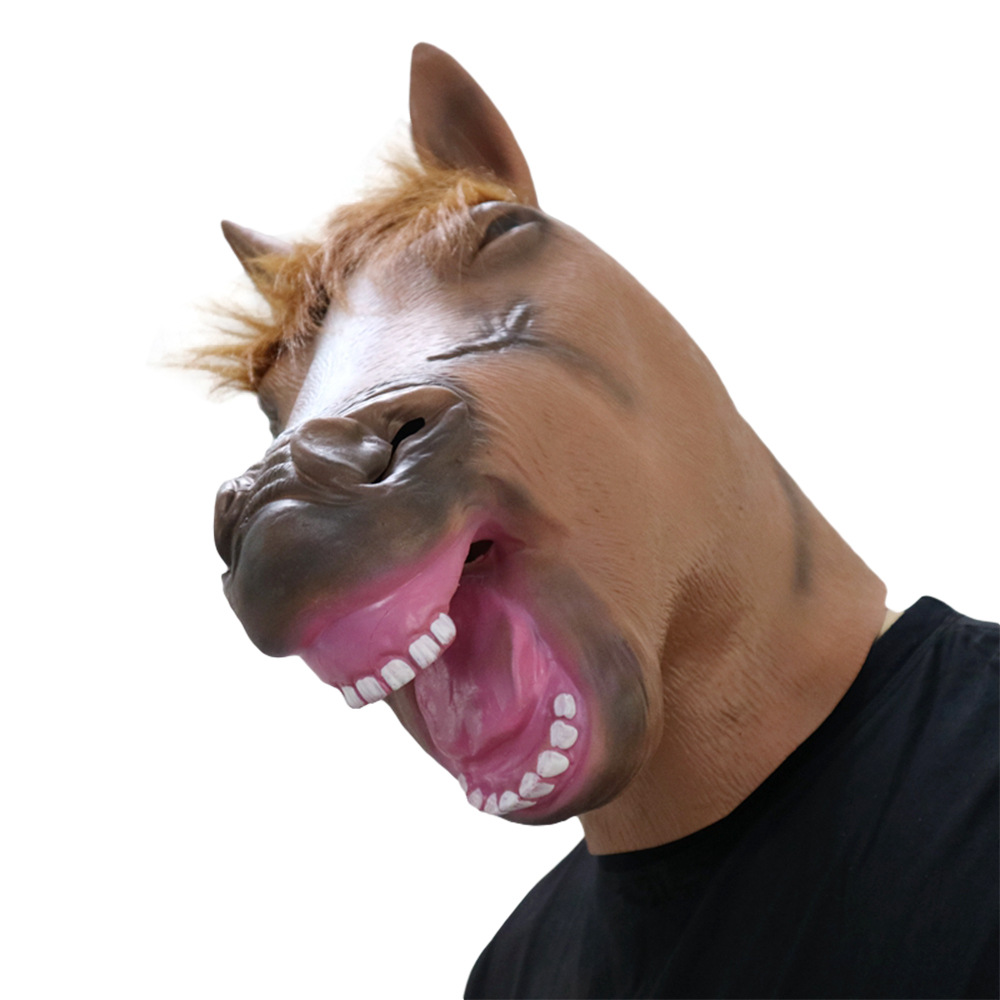 批发马头面具头套 新款笑脸马头面具cos万圣节恶搞搞笑动物面具