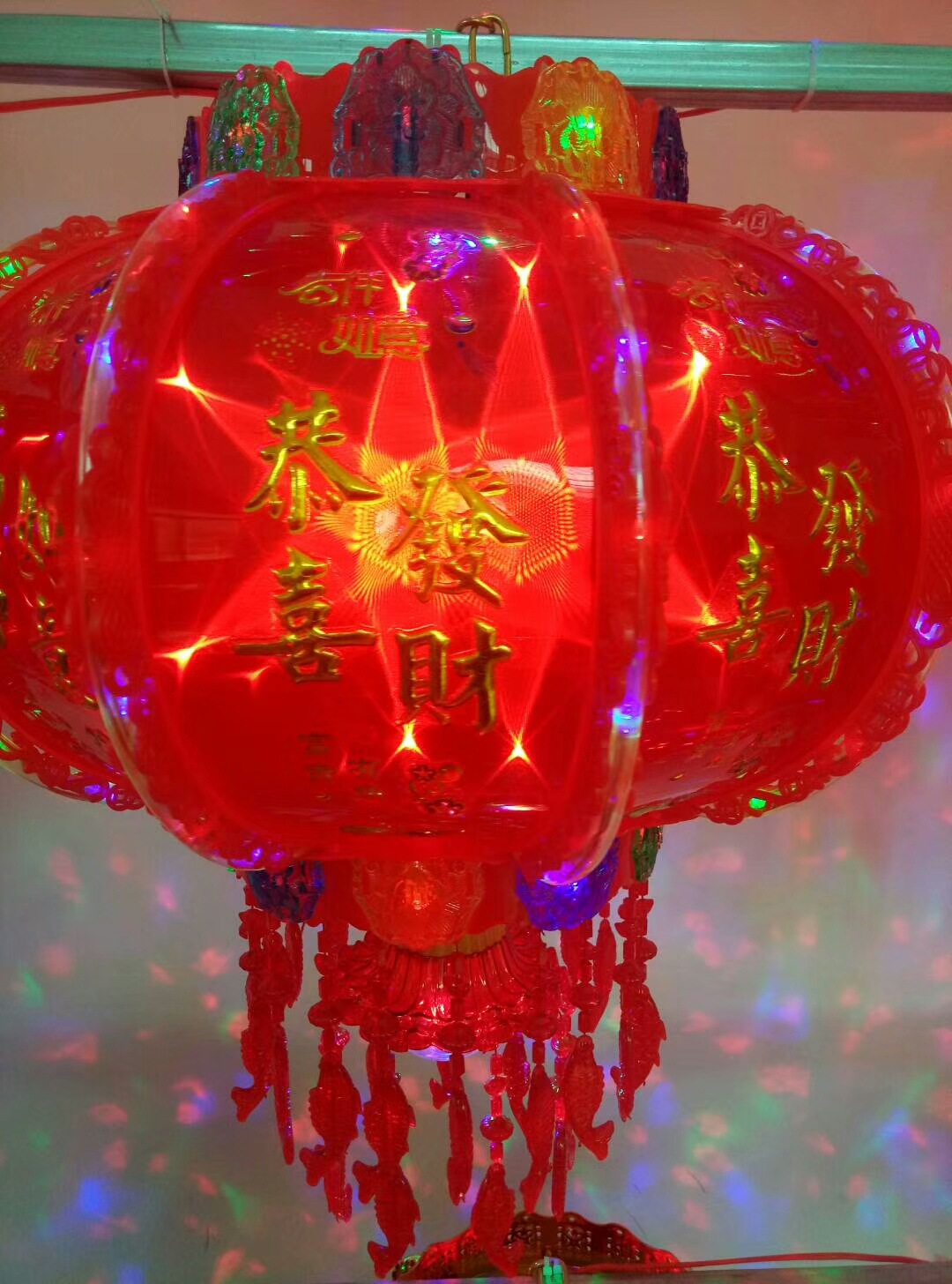 七彩魔球款镀金盘宫灯闪光led灯笼水晶大红灯笼旋转走马灯灯笼