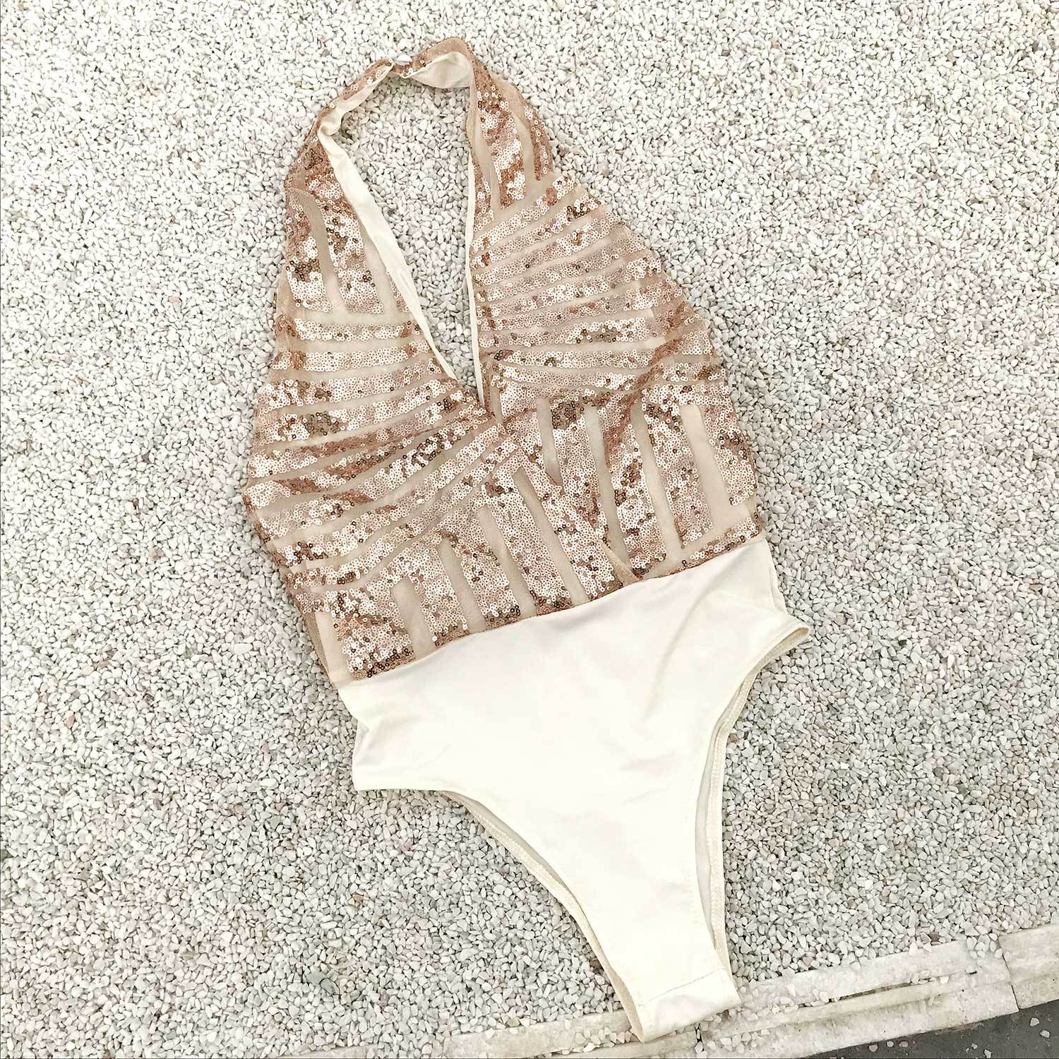 288#速卖通 新款 性感欧美连体泳衣深v珠片沙滩游泳衣套装比基尼