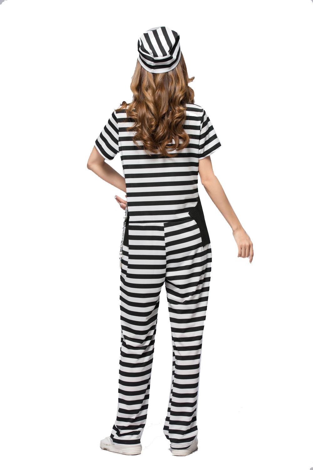万圣节cosplay黑白条纹连体裤女囚犯服装 出口日本游戏制服演出服