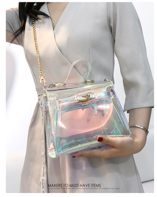 2018新款女包时尚水晶沙滩防水迷你流行pvc女式单肩背包手提包