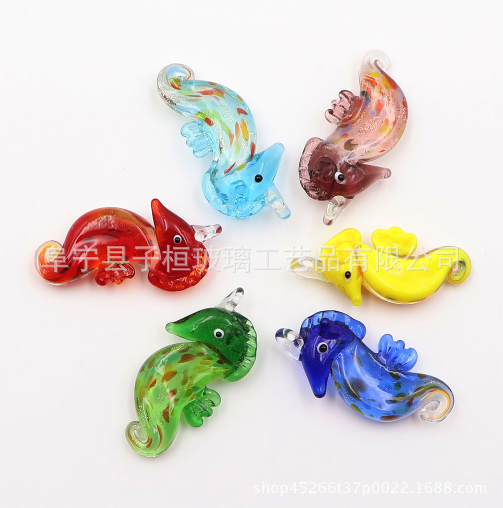 海马玻璃工艺品琉璃饰品吊坠仿生海洋动物挂件鱼缸水族箱悬浮挂饰