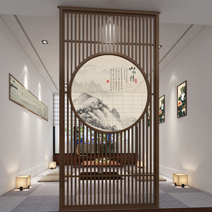 定制新中式实木屏风现代简约隔断酒店办公室入户玄关客厅栅栏座屏
