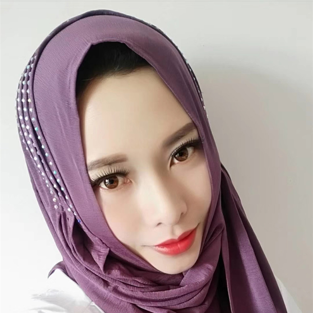 穆斯林头巾 冰丝竹节烫钻方便套头款 女 夏季纱巾回族民族风盖头