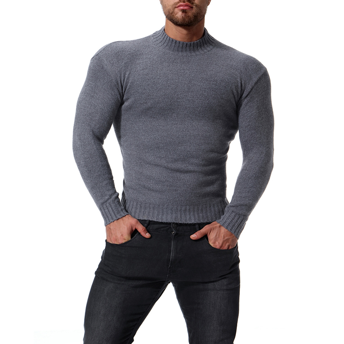 2018秋冬季新款外贸男士高领修身打底衫纯色针织毛衣 xym007