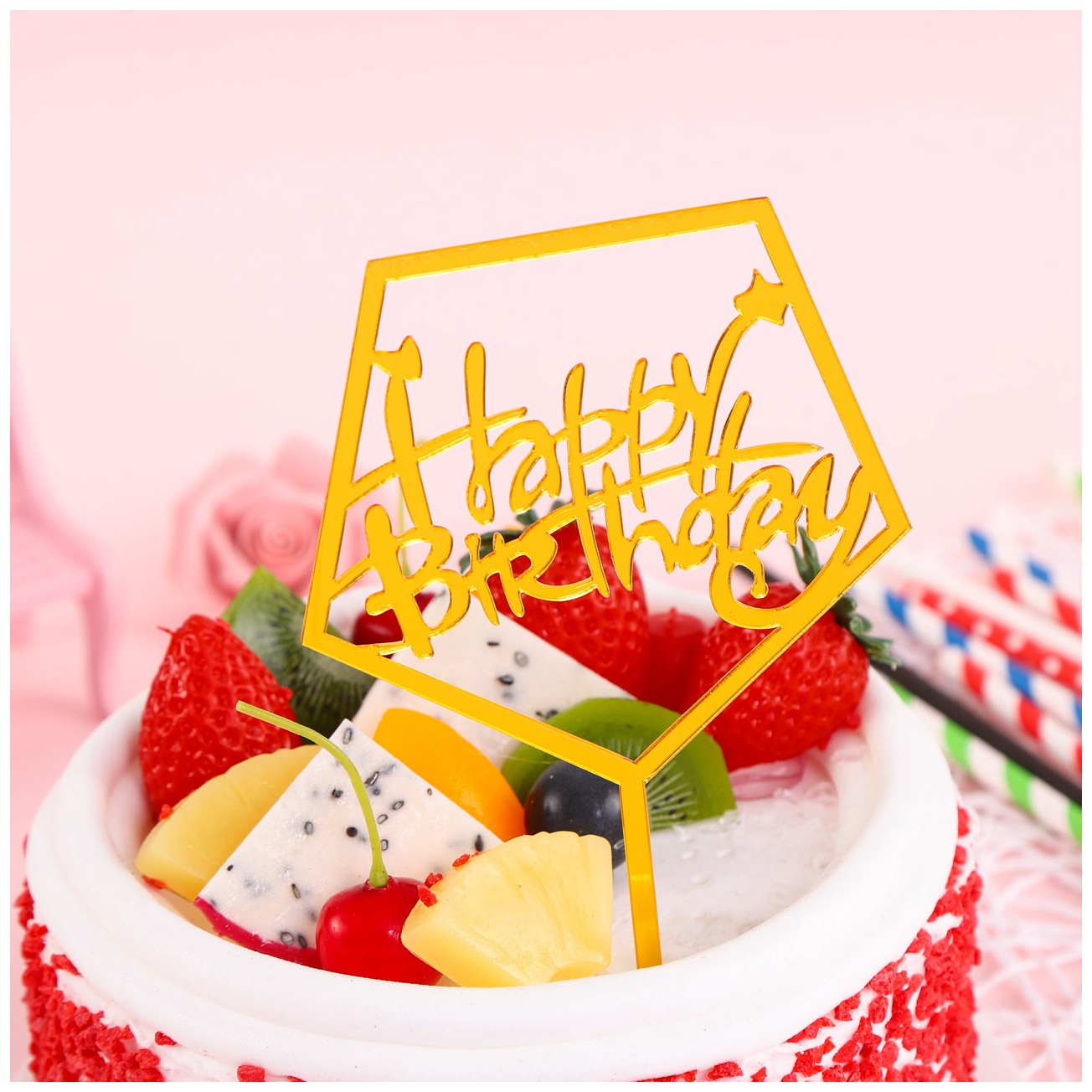 生日快乐亚克力插牌插旗 亚克力新年装饰 蛋糕插卡 钻石亚克力