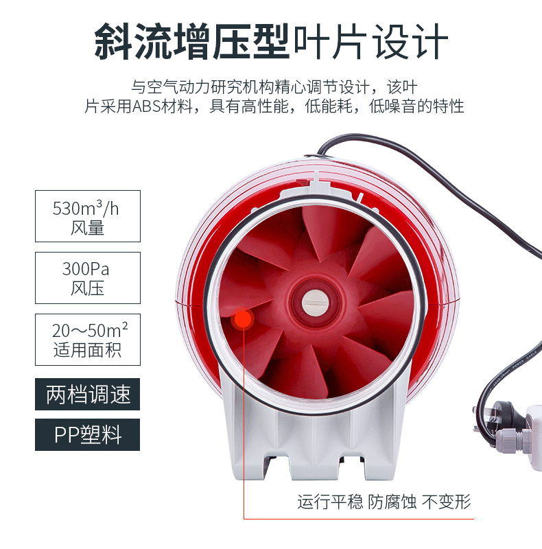 鸿冠圆形管道风机液晶延时三挡开关静音排气换气扇150/6寸抽风机