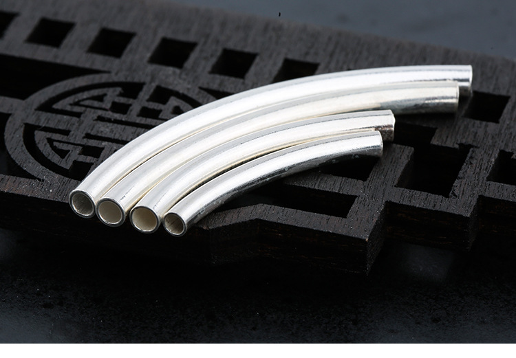 925纯银弯管 diy配件材料光面银歪管水晶串珠圆管 银管子 小银管