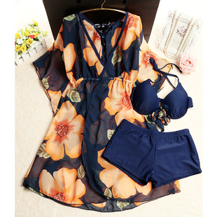 我的体育老师泳衣女三件套比基尼小胸聚拢性感显瘦保守裙分体泳装