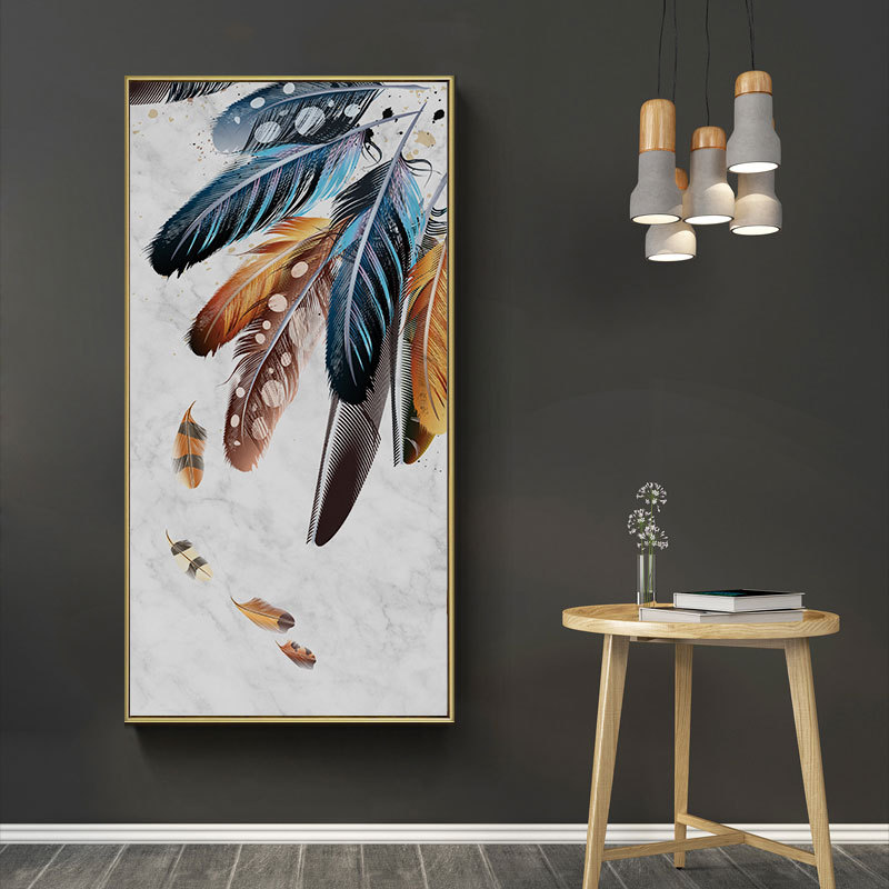 北欧风格单幅装饰画 简约手绘羽毛墙画客厅玄关走廊墙画艺术挂画