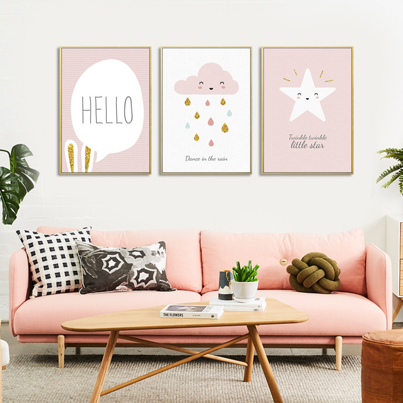 壁画粉色少女心壁可爱女孩墙贴画儿童房间壁纸卧室床头装饰创意3d立体