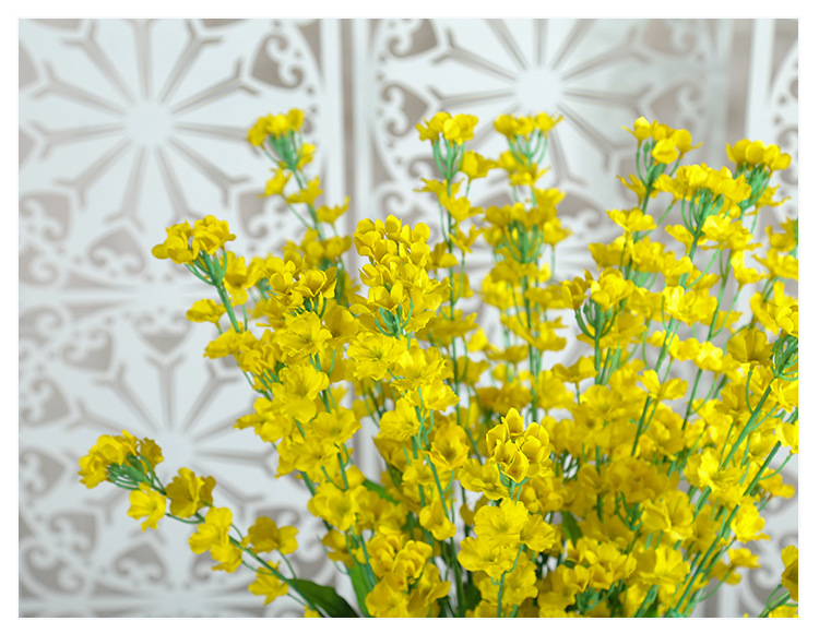 厂家直销油菜花 带叶假花 仿真花田园装饰油菜花 花束绢花