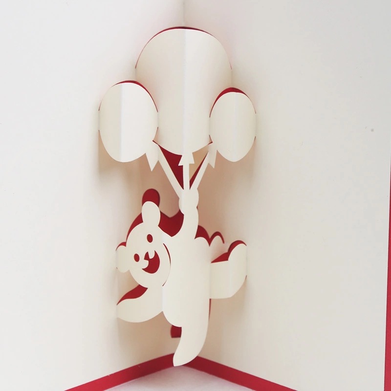 厂家供应可爱小熊3d立体贺卡手工创意祝福纸雕动物模型纸卡片定制