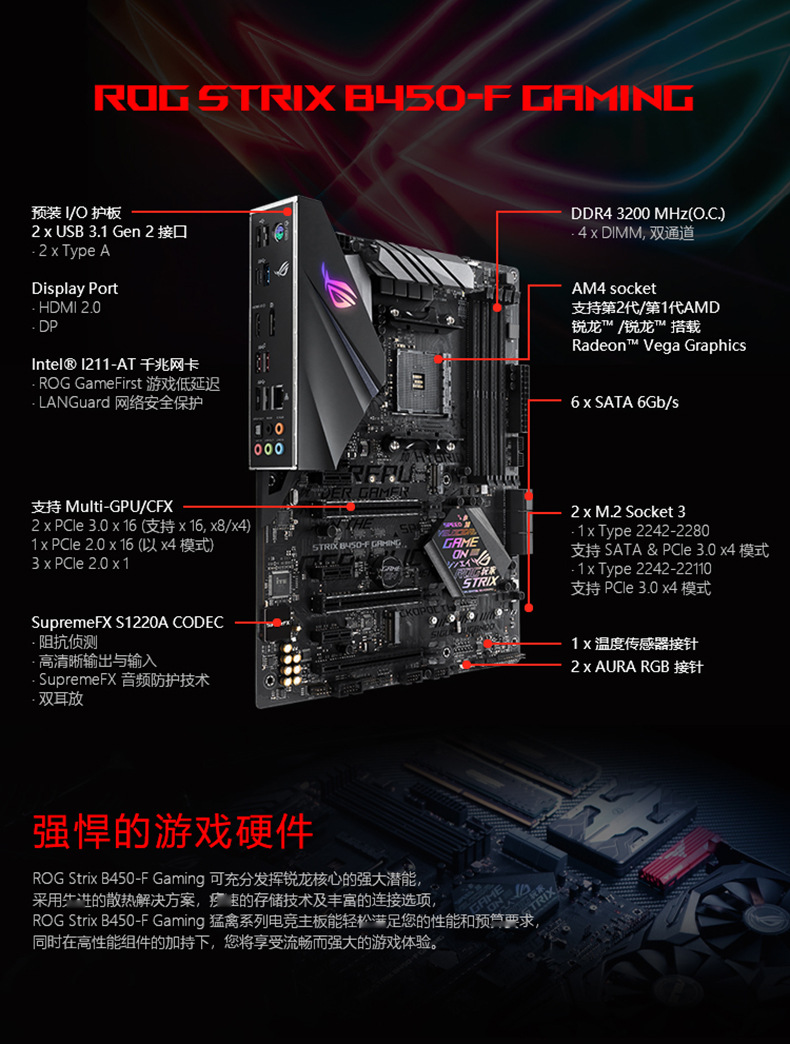 华硕(asus)rog strix b450-f gaming主板(b450/socket am4)