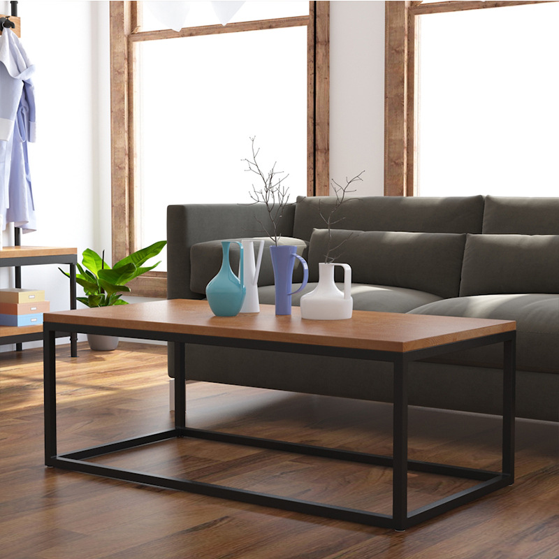 美式简约铁艺实木茶几创意卧室桌子长方形客厅复古矮桌功夫泡茶桌