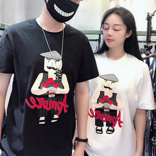 新款外贸男T恤黑手党 卡通图案纯棉圆领男女款短袖批宽松嘻哈上衣