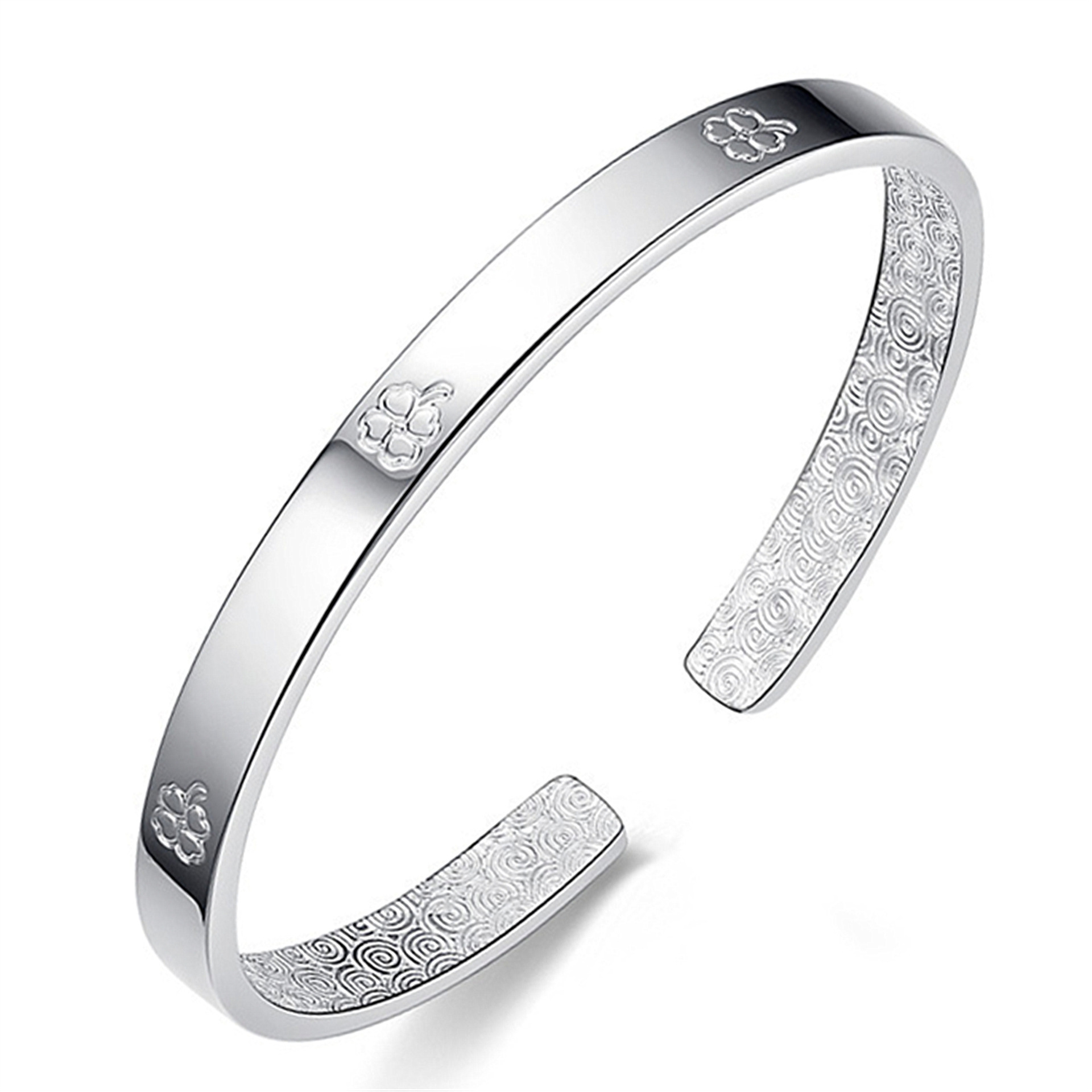 韩版时尚四叶草银手镯女镀银光面手环饰品学生开口简约镯子代发