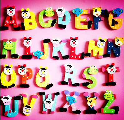 26个卡通英文字母磁性贴 儿童早教教具创意磁性冰箱贴木质磁性贴