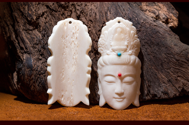 天然鹿骨雕刻观音 关公 佛像吊坠 鹿角佛牌子 坠饰 鹿角雕刻吊坠