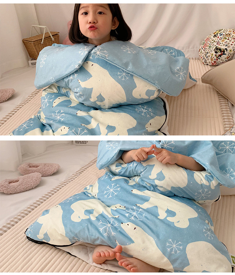 婴儿睡袋加厚 春夏新款儿童加厚动物卡通小宝宝防踢被幼儿园被子