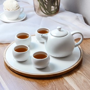 高尔夫茶壶茶盘茶杯套装哑光白色花茶茶具带过滤网木托盘批发现货