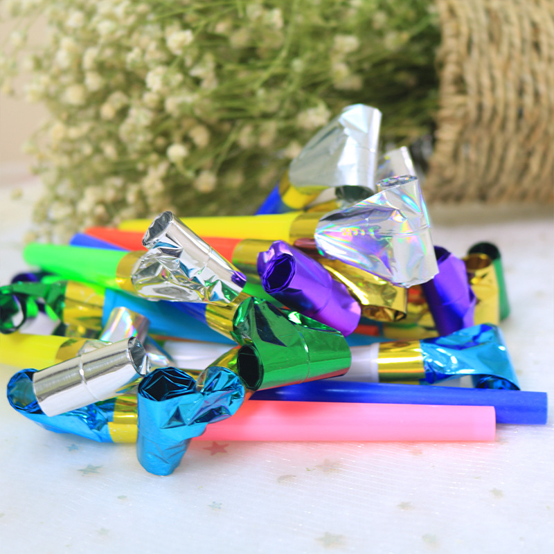 Plastic 11cm Party Horn Children's Whistle Layout Birthday Party Push Scan Code Small Gift Blowouts