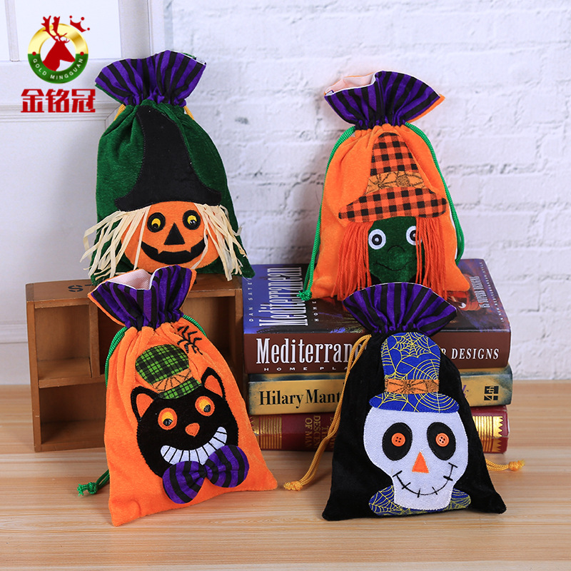 Halloween Decoration Candy Bag Velvet Gift Bag Children's Ghost Festival Portable Pumpkin Witch Bag Party Supplies