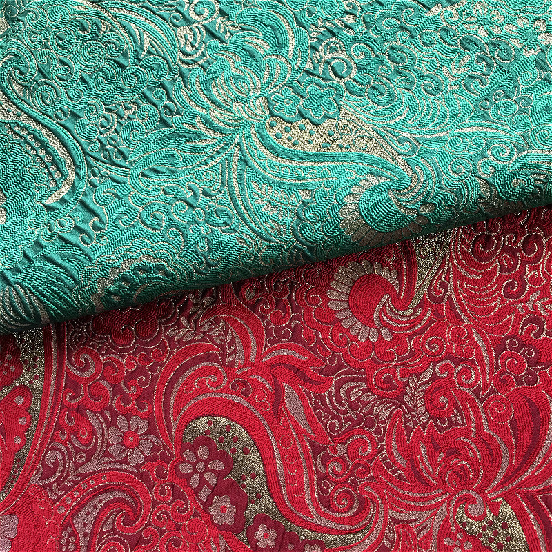 金丝色织提花织锦面料宝宝新年装连衣裙小礼服制作