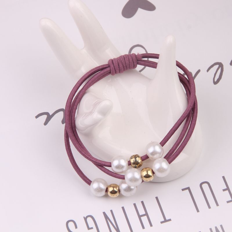 Korean Style Three-in-One Pearl Knotted Hair Ring High Elastic Handmade Knotted Hair Ring Hair Rubber Band Hair Rope Wholesale