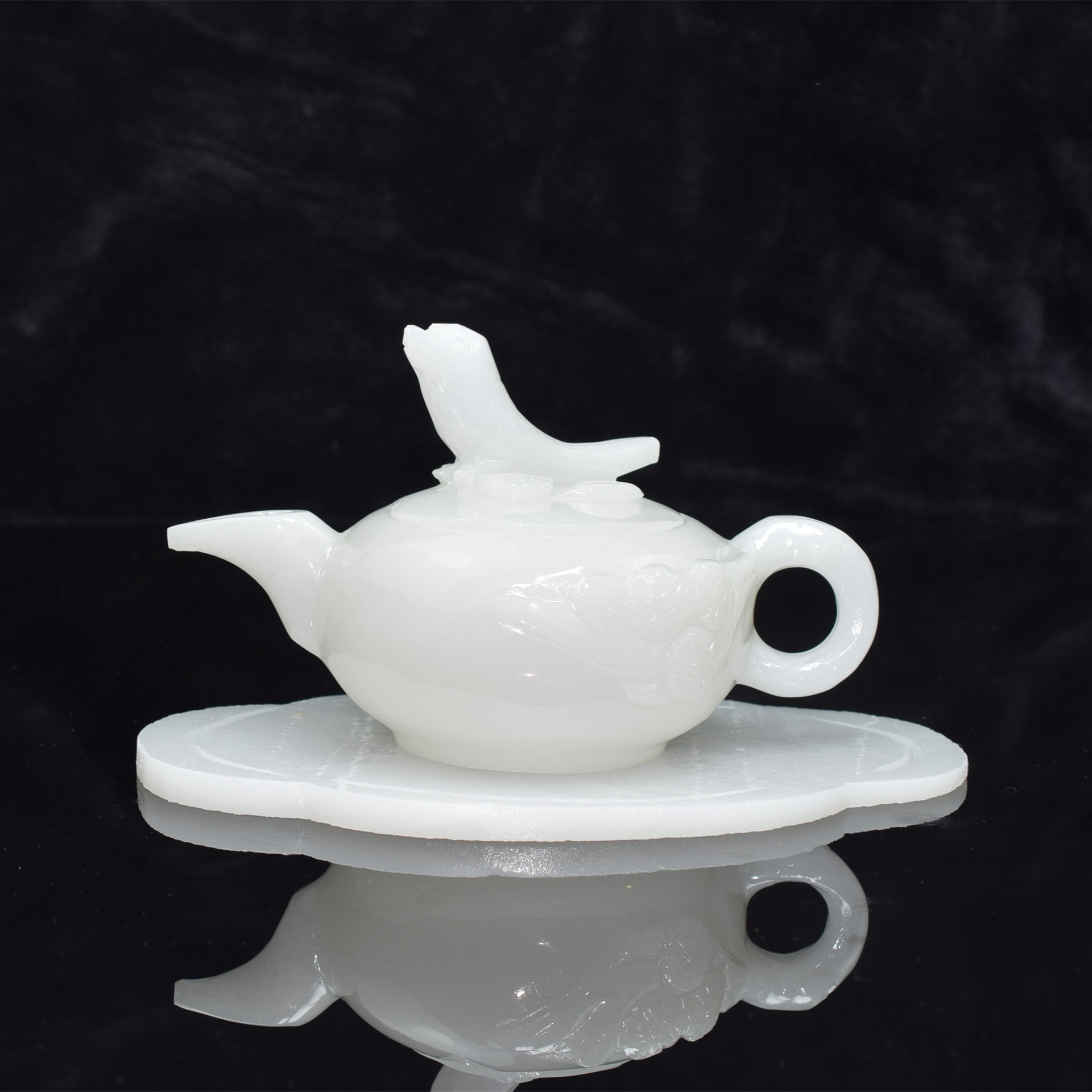 阿富汗玉白玉茶壶一套茶具福瓜玉壶白玉杯玉器工艺品南瓜摆件居家