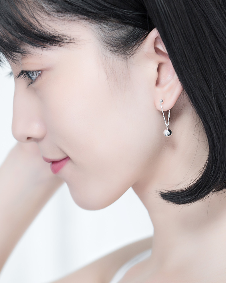 创意圆珠925纯银耳钉女 韩国个性简约百搭小清新耳线潮人长款耳环
