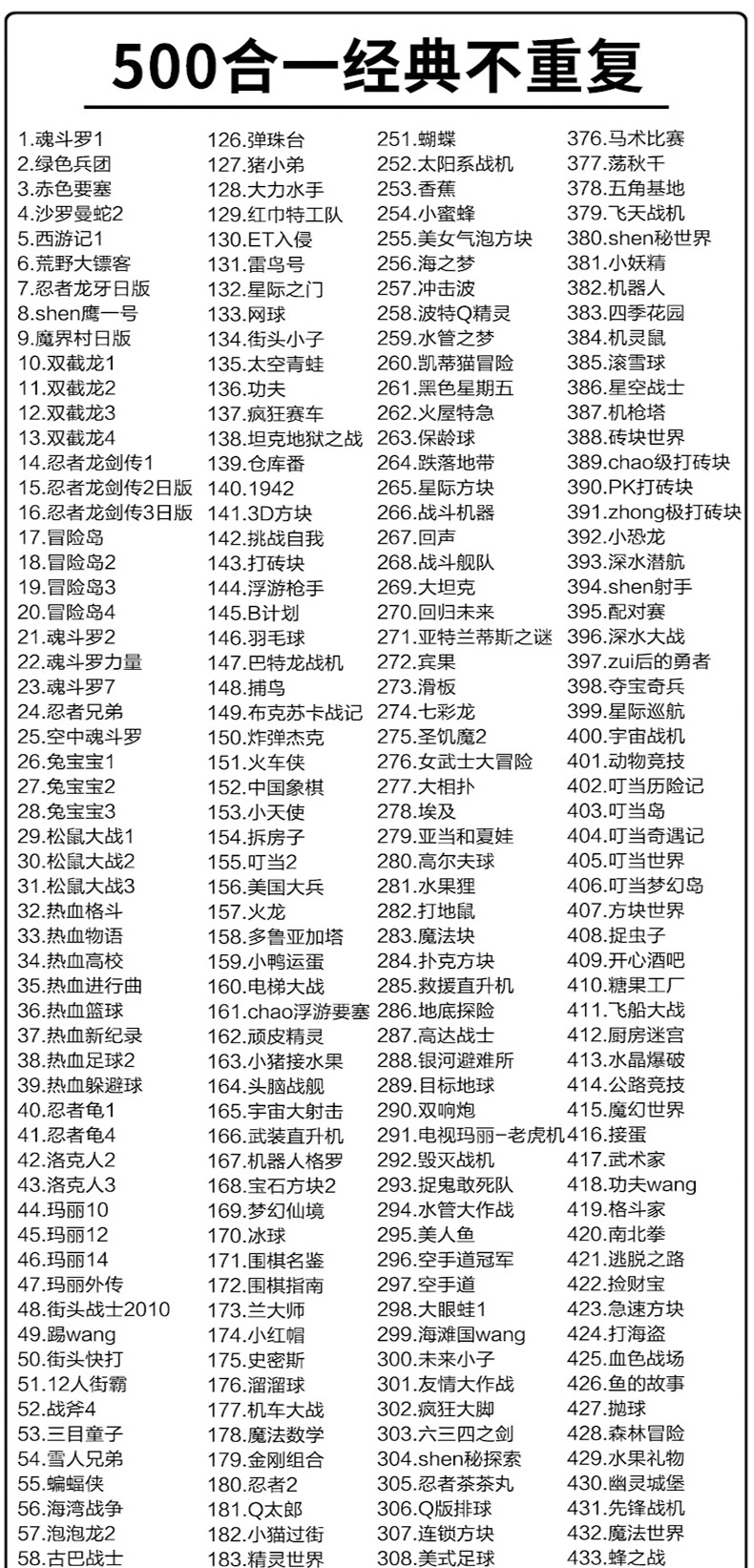 8位电视红白机fc卡带 500合一游戏卡d99d101赤色要塞魂斗罗忍者龟